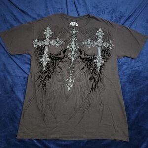 Sinister‎ Y2K Vintage Graphic Grey Black Gothic Tshirt Large